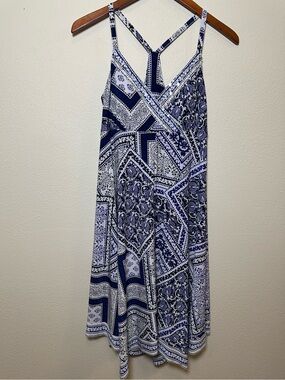 INC International Concepts Blue and White Asymmetrical Sundress with Sequin
